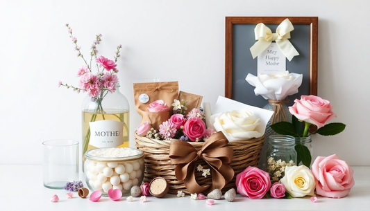 A collection of thoughtful gifts arranged for a mother