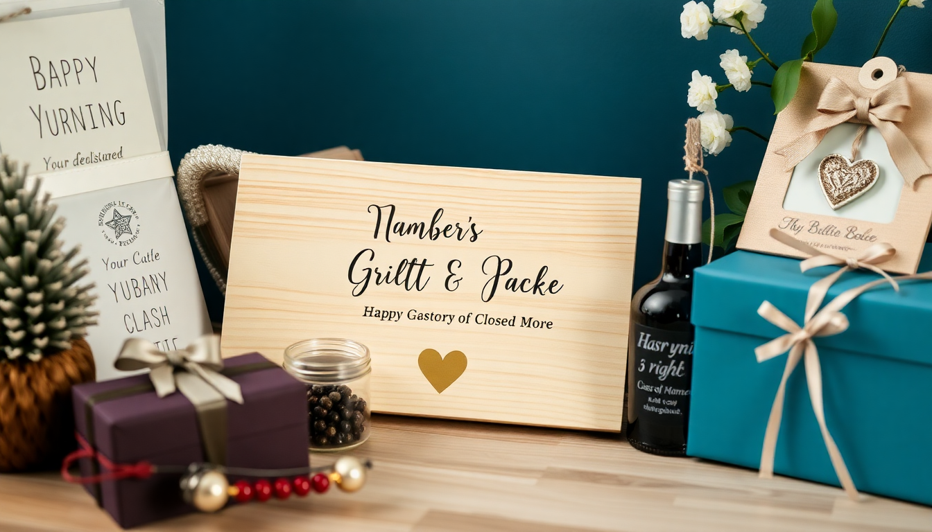 A collection of unique personalised gift items beautifully arranged