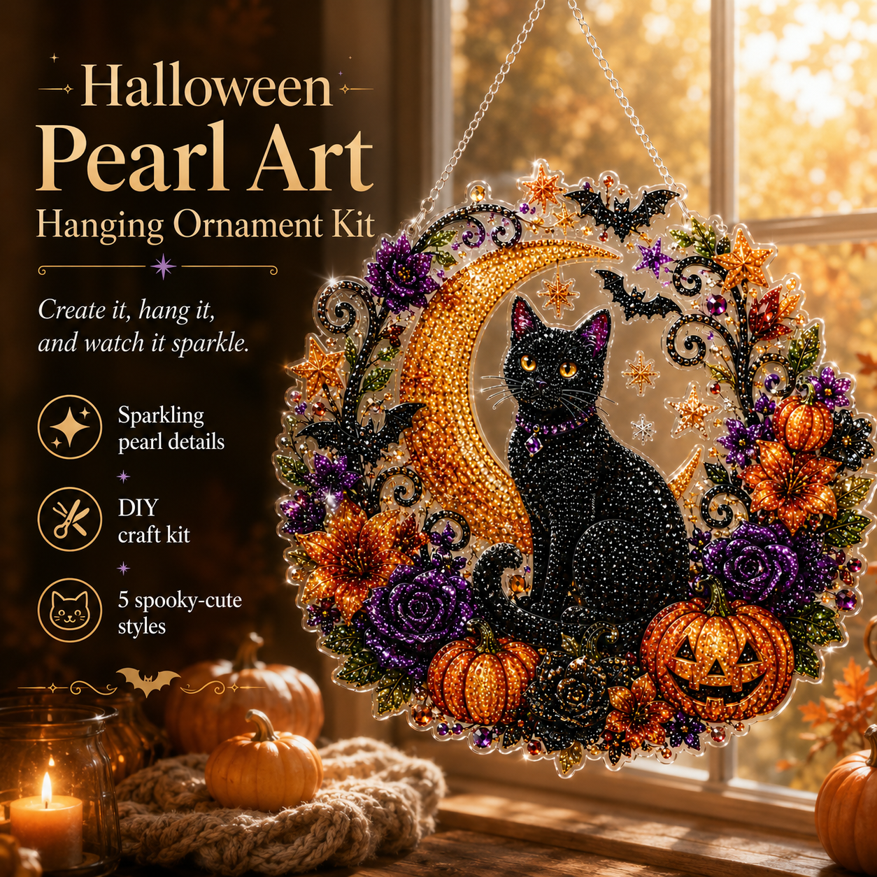 Black Cat Halloween pearl art ornament kit