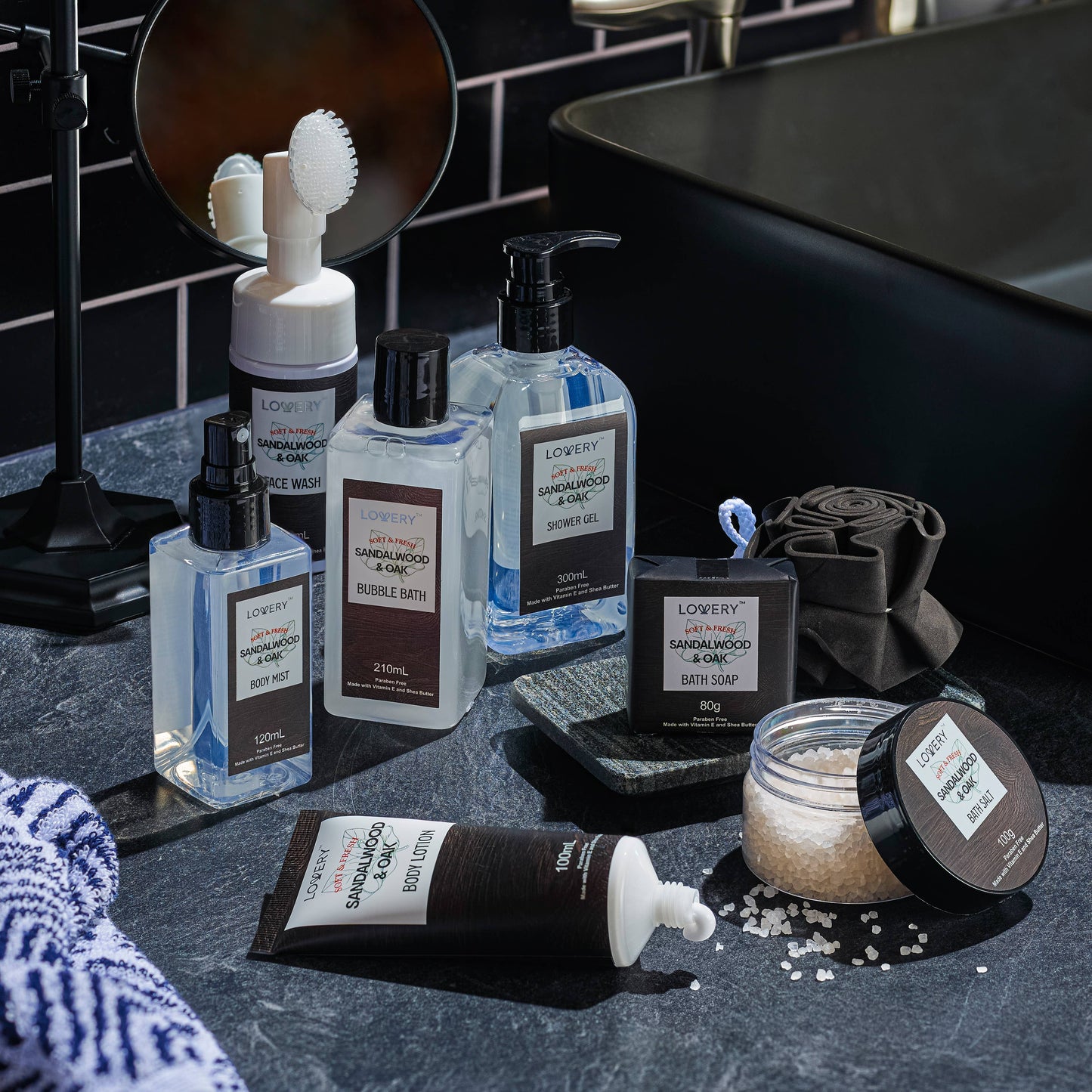 Luxury Spa Kit For Men, Sandalwood Oak Scented Bath Gift Set