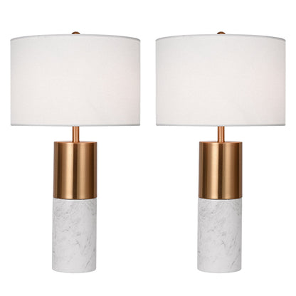 SOGA 2X 60cm White Marble Bedside Modern Desk Table Lamp Living Room Shade with Cylinder Base
