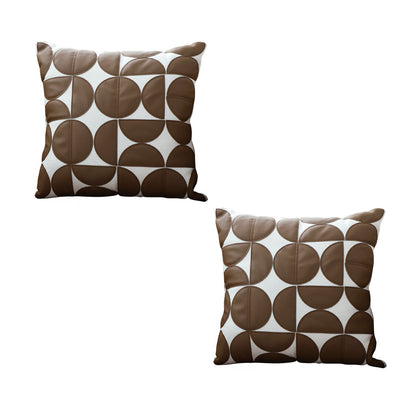 SOGA 2X 45cm Brown Leather Square Pillow Half Moon Patchwork Design Decorative Cushion for Living Room
