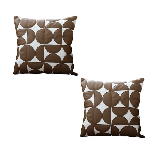 SOGA 2X 45cm Brown Leather Square Pillow Half Moon Patchwork Design Decorative Cushion for Living Room