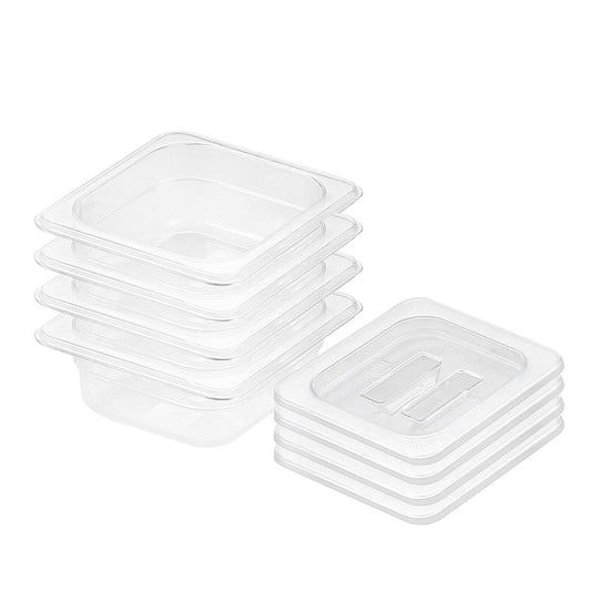 SOGA 65mm Clear Gastronorm GN Pan 1/6 Food Tray Storage Bundle of 6 with Lid