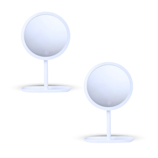 SOGA 2X 26cm White Round Smart LED Makeup Bedroom Table Vanity Mirror Tricolor w/ 5x Magnification