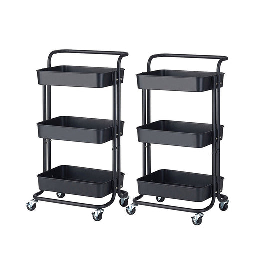 SOGA 2X 3 Tier Steel Black Movable Kitchen Cart Multi-Functional Shelves Storage Organizer with Wheels