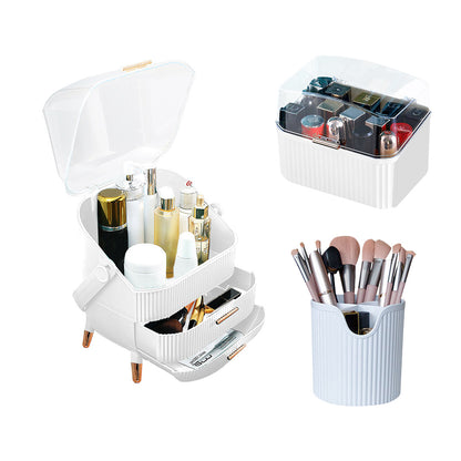 SOGA White Cosmetic Jewelry Storage Organiser Set Makeup Brush Lipstick Skincare Holder Jewelry Storage Box with Handle