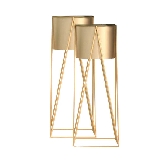 SOGA 2X 70cm Gold Metal Plant Stand with Gold Flower Pot Holder Corner Shelving Rack Indoor Display