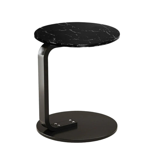 SOGA 50cm Black Marble Mini Side Table Movable Lightweight w/ Black Frame