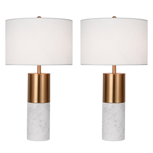 SOGA 2X 60cm White Marble Bedside Modern Desk Table Lamp Living Room Shade with Cylinder Base