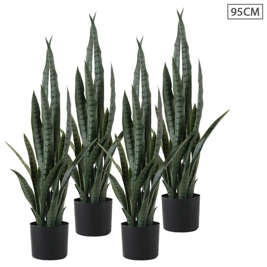 SOGA 4X 95cm Sansevieria Snake Artificial Plants with Black Plastic Planter Greenery, Home Office Decor