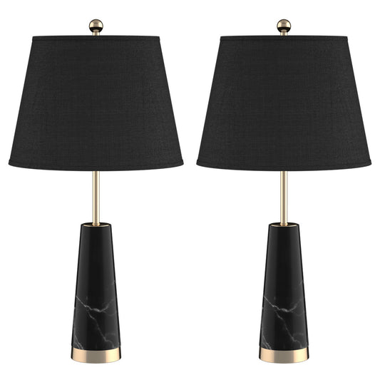 SOGA 2X 68cm Black Marble Bedside Desk Table Lamp Living Room Shade with Cone Shape Base