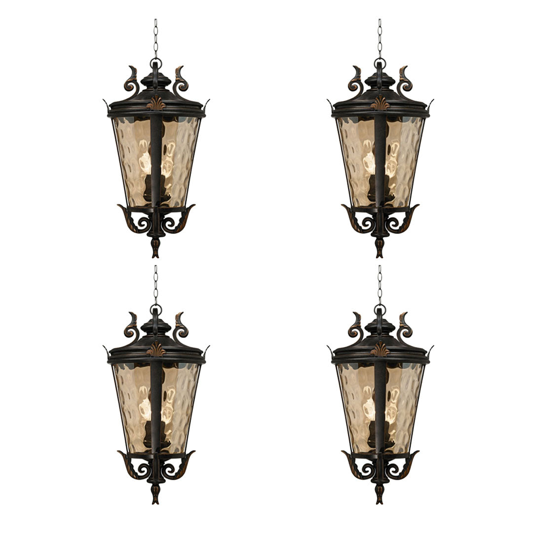 Vintage Lamp 4X 60.3cm Aluminum & Glass Lantern Elegant Chandelier Style Classic Hanging Light Antique-Inspired Design