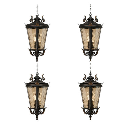 Vintage Lamp 4X 60.3cm Aluminum & Glass Lantern Elegant Chandelier Style Classic Hanging Light Antique-Inspired Design