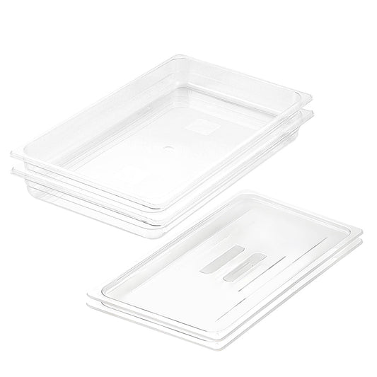 SOGA 65mm Clear Gastronorm GN Pan 1/1 Food Tray Storage Bundle of 2 with Lid