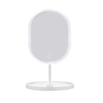 SOGA 26cm White Oval Smart LED Makeup Bedroom Table Vanity Mirror Tricolor Adjustable Light
