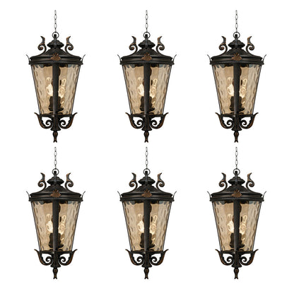 Vintage Lamp 6X 60.3cm Aluminum & Glass Lantern Elegant Chandelier Style Classic Hanging Light Antique-Inspired Design