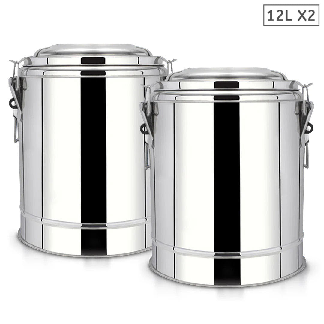 SOGA 2X 12L Stainless Steel Insulated Stock Pot Dispenser Hot & Cold Beverage Container With Tap