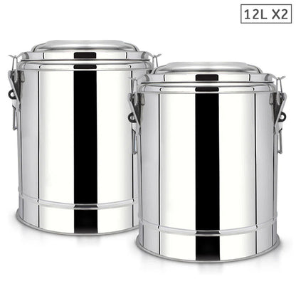 SOGA 2X 12L Stainless Steel Insulated Stock Pot Dispenser Hot & Cold Beverage Container With Tap