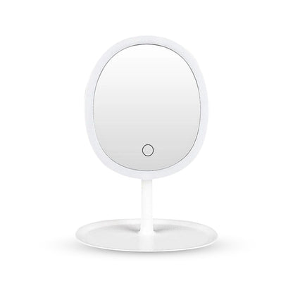 SOGA 26cm White Oval Smart LED Makeup Bedroom Table Vanity Mirror Tricolor Adjustable Light w/ 5x Magnification