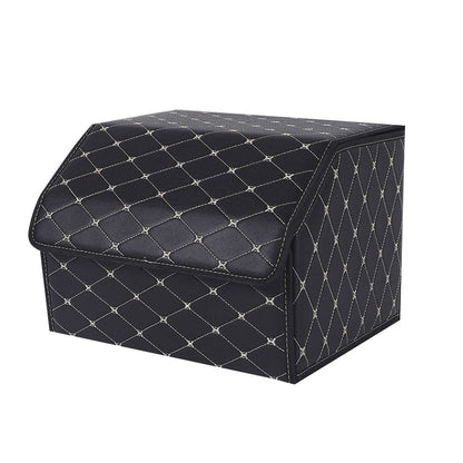 SOGA Leather Car Boot Collapsible Foldable Trunk Cargo Organizer Portable Storage Box Black/Gold Stitch Medium