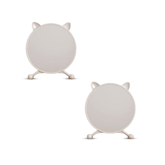 SOGA 2X 40cm White Smart Makeup Bedroom Table Mirror Cat Ear Style No LED Light