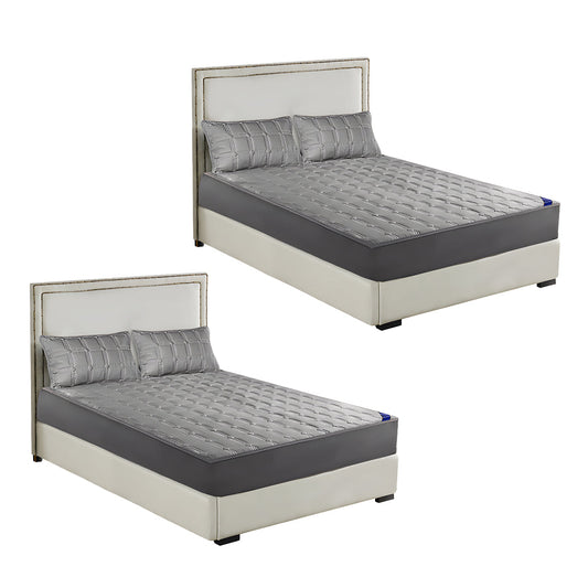 SOGA 2X  Grey 183cm Wide Mattress Cover Thick Quilted Stretchable Bed Spread Sheet Protector with Pillow Covers