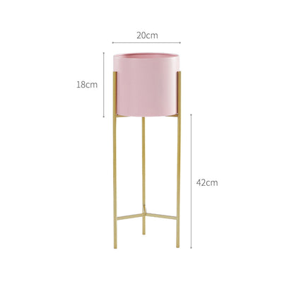 SOGA 2 Layer 42cm Gold Metal Plant Stand with Pink Flower Pot Holder Corner Shelving Rack Indoor Display