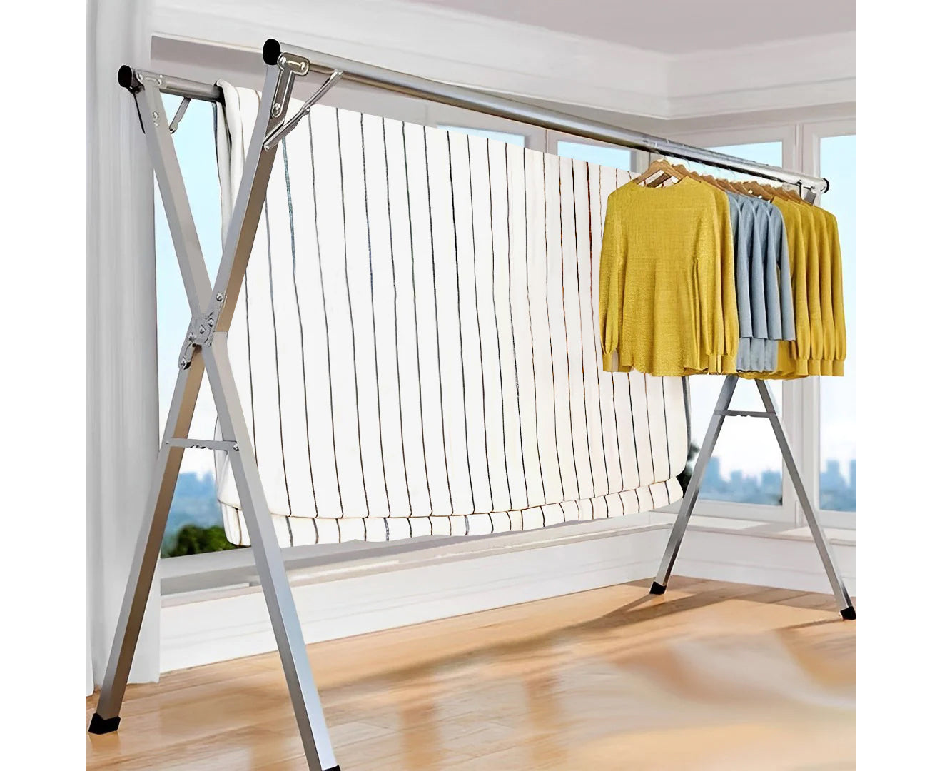 SOGA 2X 2.4m Portable Standing Clothes Drying Rack Foldable Space-Saving Laundry Holder Indoor Outdoor