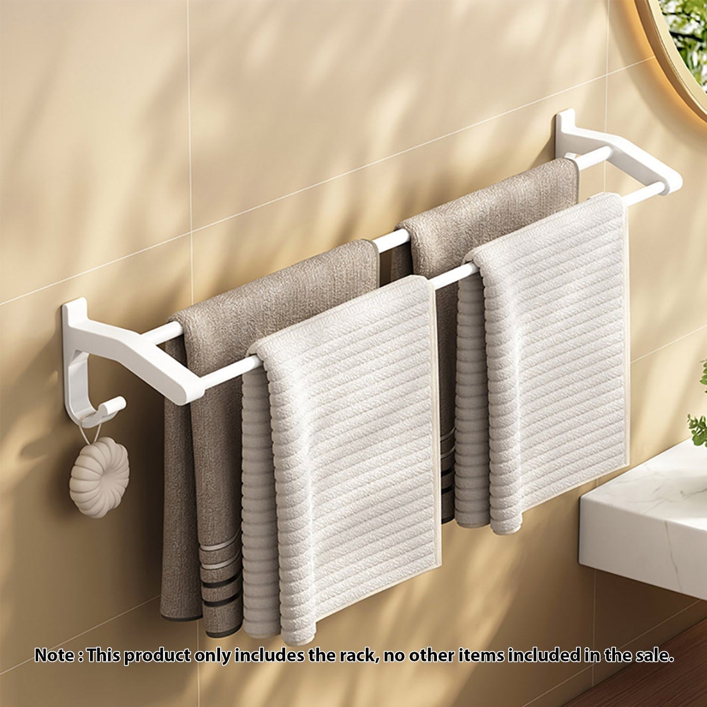 SOGA 52cm White Wall-Mounted Double Pole Towel Holder Bathroom Organiser Rail Hanger with Hooks