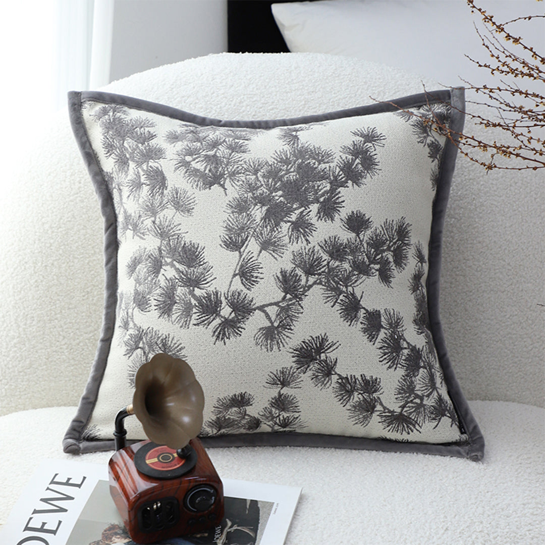 SOGA 2X 45cm Throw Pillow Black and White Wide Border with Branch and Pine Needle Design Pattern Home Decor
