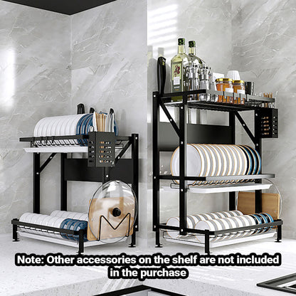 SOGA 2 Tier Steel Black Kitchen Countertop Drying Dish Rack Plate Cutlery Cutting Board Holder Dish Drainer Kitchen Organiser