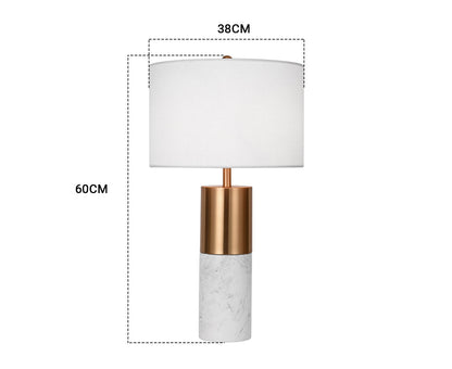 SOGA 2X 60cm White Marble Bedside Modern Desk Table Lamp Living Room Shade with Cylinder Base