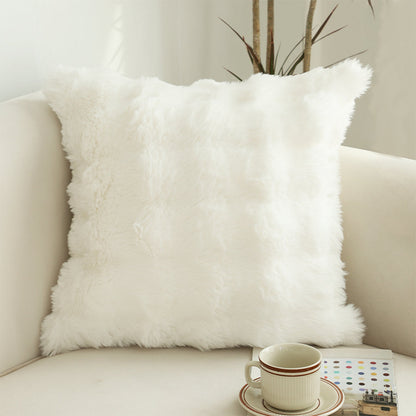 SOGA 50cm Throw Pillow White Rabbit Fur Cushion Luxurious Soft Decorative Square Pillow for Living Room