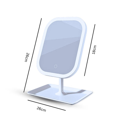 SOGA 2X 26cm White Squared Smart LED Makeup Bedroom Table Vanity Mirror Tricolor Adjustable Light w/ 5x Magnification