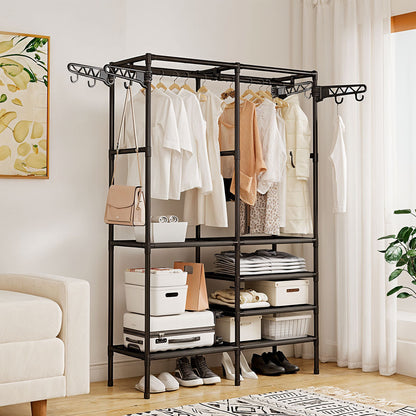 SOGA 2X 90x35cm Hanging Clothes Rack Storage w/ 4 Layer Organizer and Side Hooks