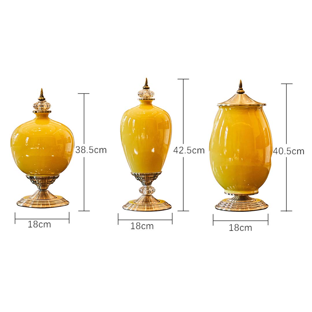 SOGA 2x 40cm Ceramic Oval Flower Vase with Gold Metal Base Yellow