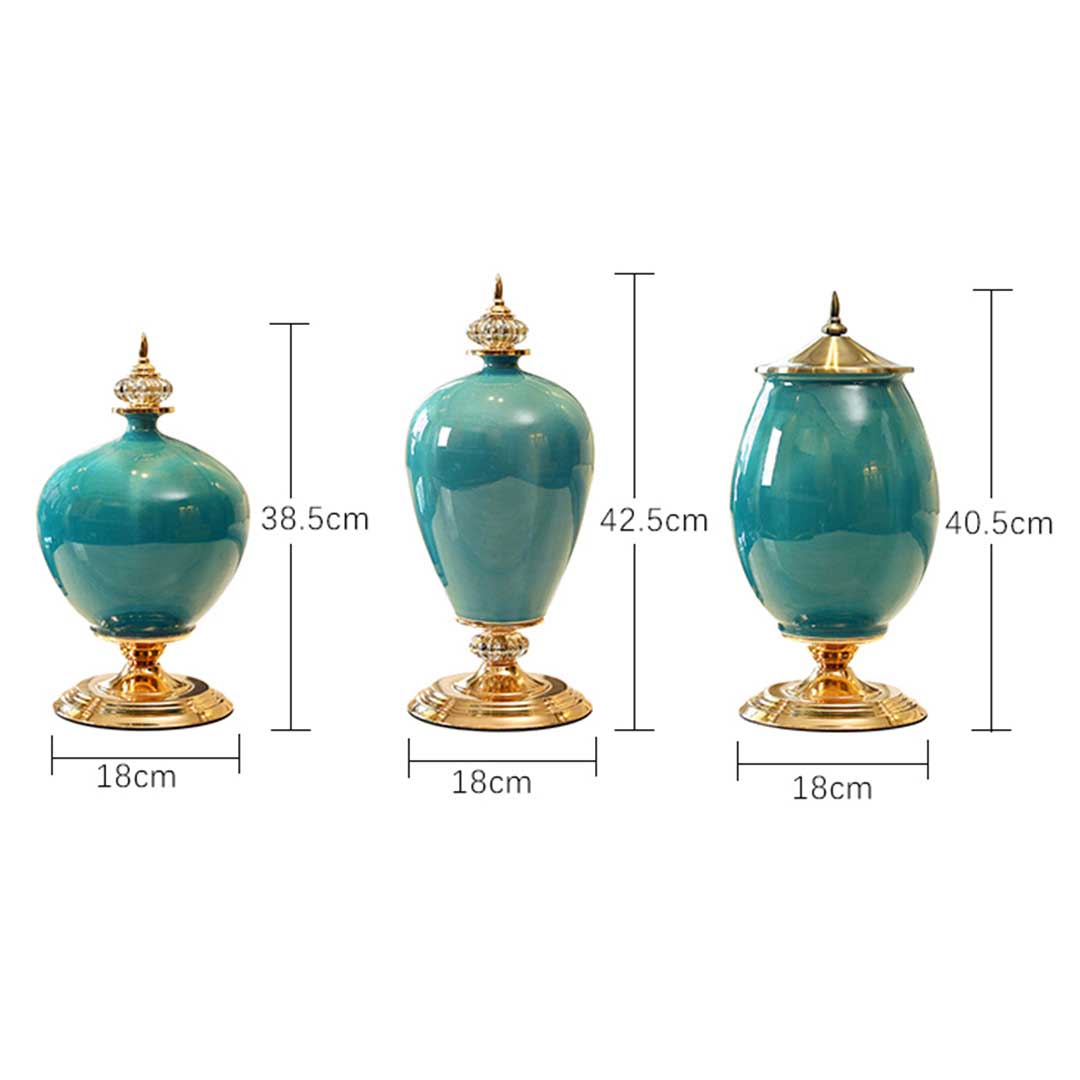 SOGA 42cm Ceramic Oval Flower Vase with Gold Metal Base Dark Blue