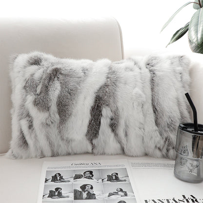 SOGA 2X 30cm Throw Pillow Floral Gray Rabbit Fur Lumbar Warm Cozy Decorative Cushion Home Decor