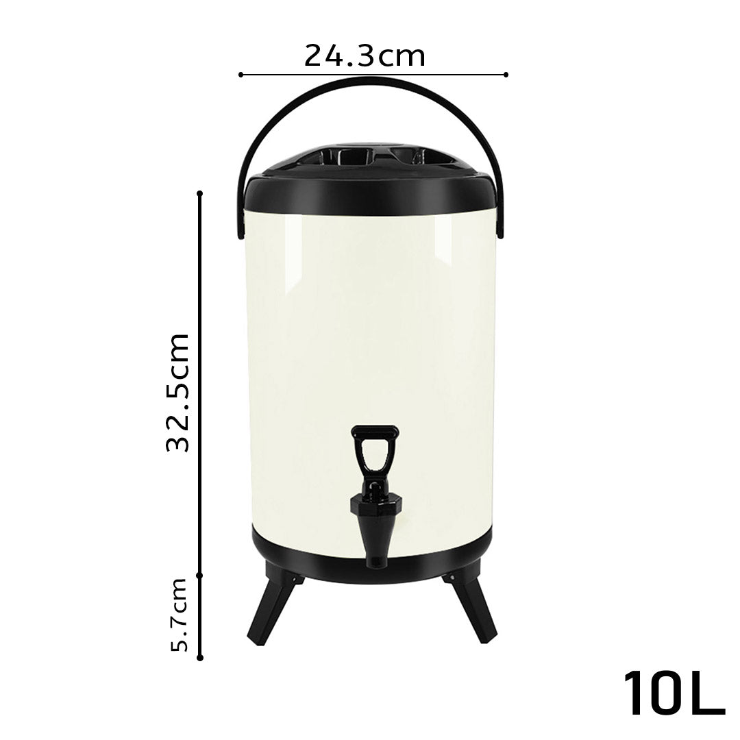 SOGA 8X 10L Stainless Steel Insulated Milk Tea Barrel Hot and Cold Beverage Dispenser Container with Faucet White