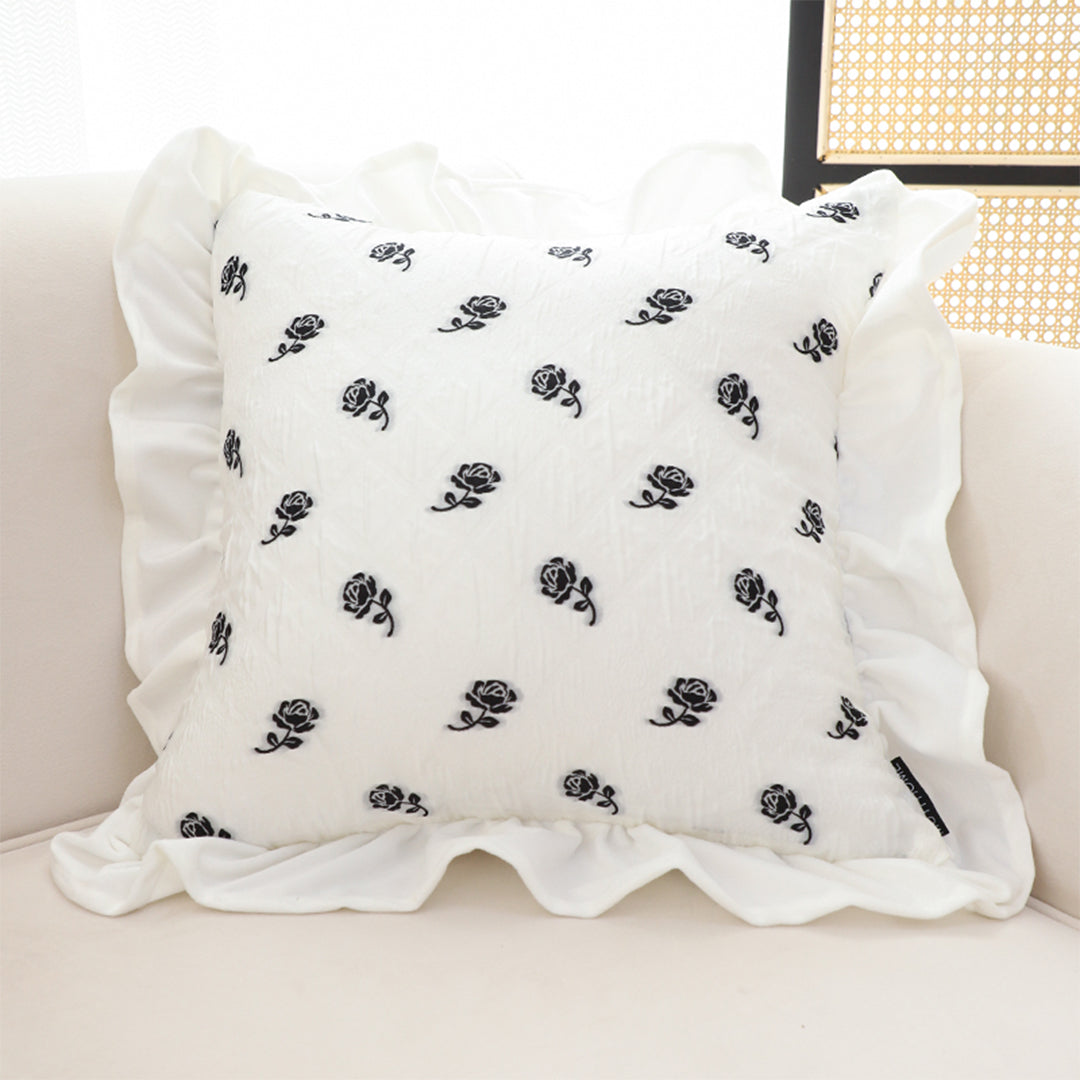 SOGA 2X 45cm Throw Pillow  White Ruffled Square Decorative Cushion for Rose Lovers Cozy Home Decor
