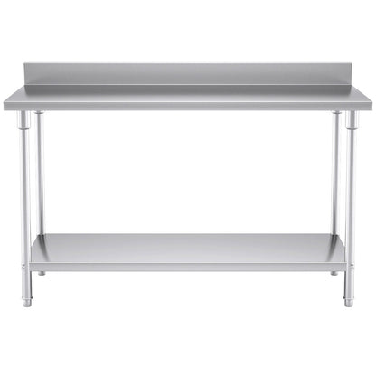 SOGA Commercial Catering Kitchen Stainless Steel Prep Work Bench Table with Back-splash 150*70*85cm