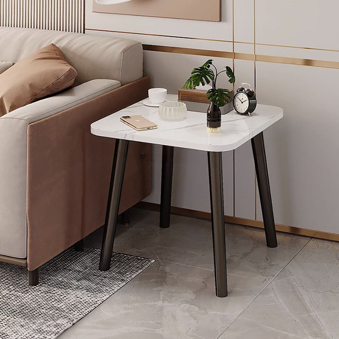 SOGA 40cm White Ceramic Table Stone Pattern Compact Modern Design with Black Metal Legs