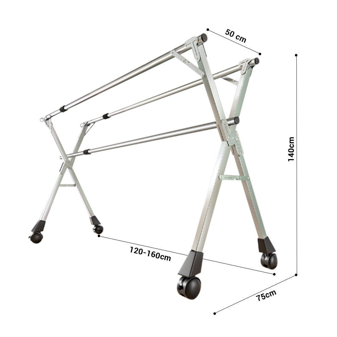 OGA 2X 160cm Portable Drying Rack Clothes Steel Laundry Rack Foldable Space-Saving Laundry Holder 3 Poles