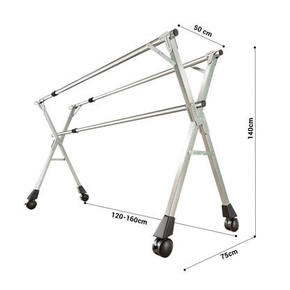 OGA 2X 160cm Portable Drying Rack Clothes Steel Laundry Rack Foldable Space-Saving Laundry Holder 3 Poles