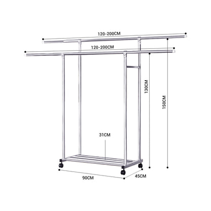 SOGA 2X 200cm Stainless Steel Floor-Standing Clothes Rack - Durable and Space-Saving Laundry Organizer
