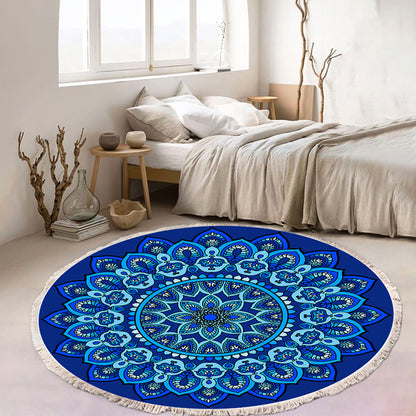 SOGA 2X 90cm Blue Mandala Round Carpet for Living Room Bedroom Anti-slip Doormat, Home Decor