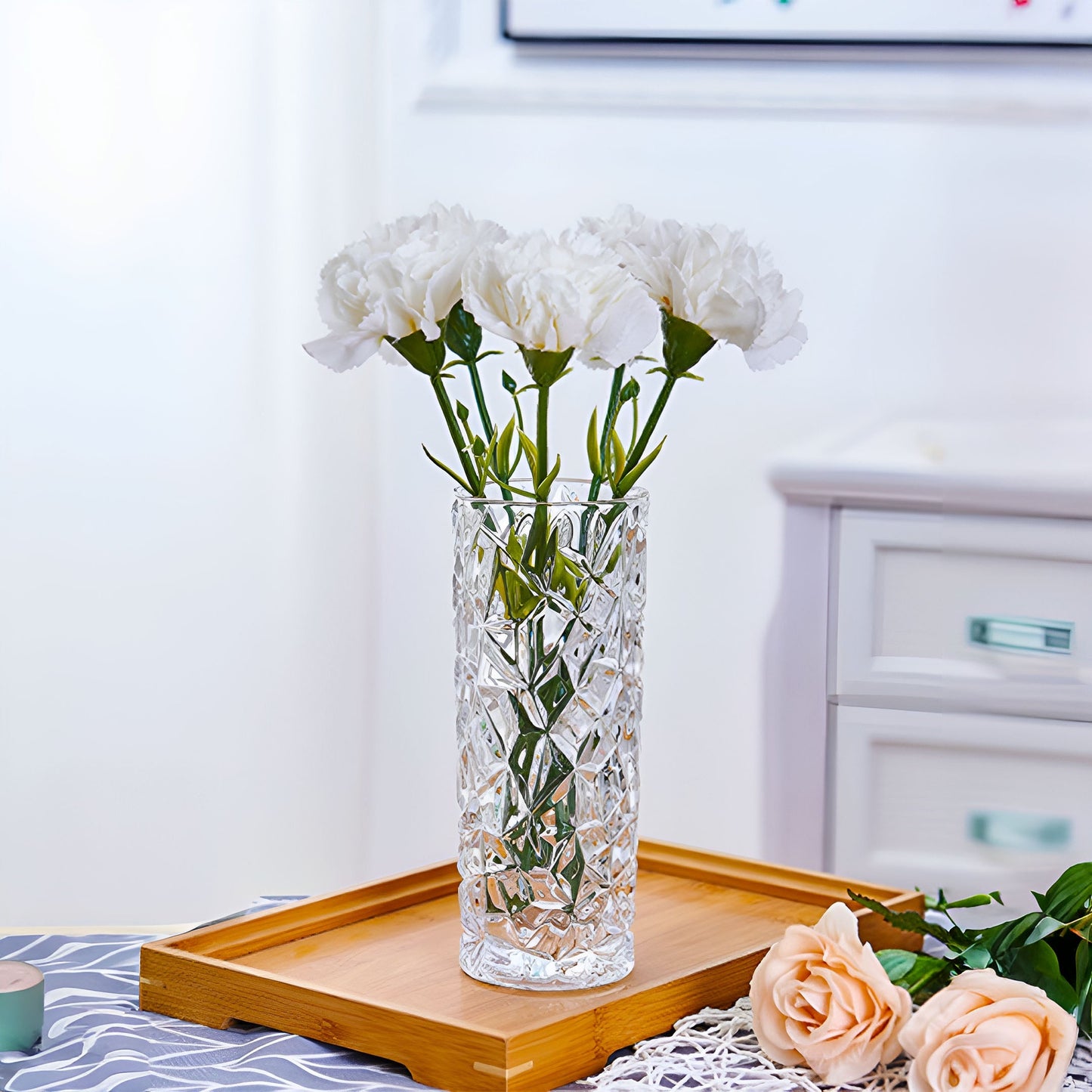 SOGA 30cm Sleek Clear Glass Vase Elegant Wide Crystal Design for Modern Home Décor
