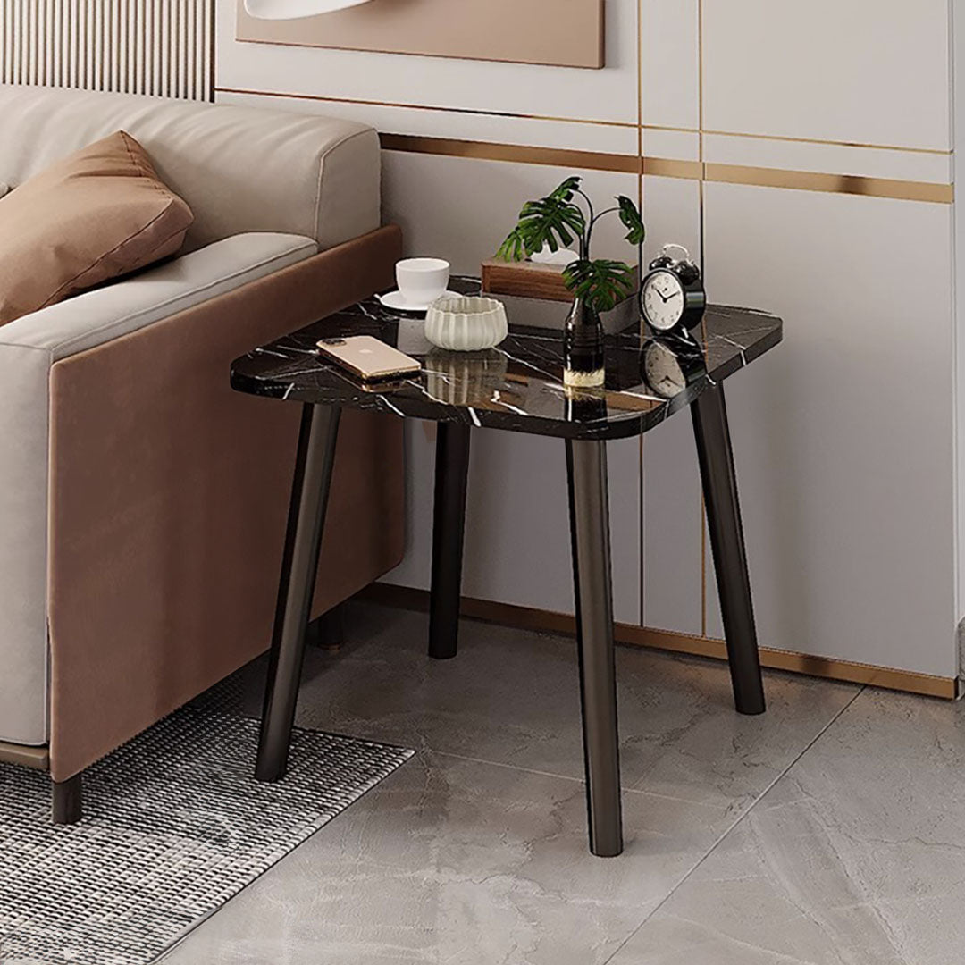 SOGA 2X 40cm Black Ceramic Table Stone Pattern Compact Modern Design with Black Metal Legs