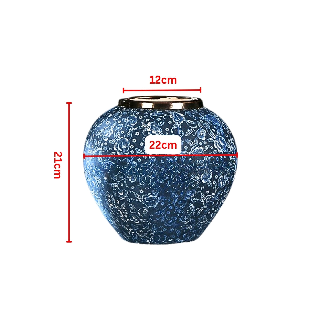 SOGA 21x22cm Blue with White Mini Floral Small Ceramic Flower Vase Elegant Living Room Home Decor